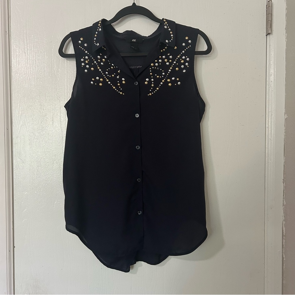 H&M Black Sleeveless Blouse with Gold Accents